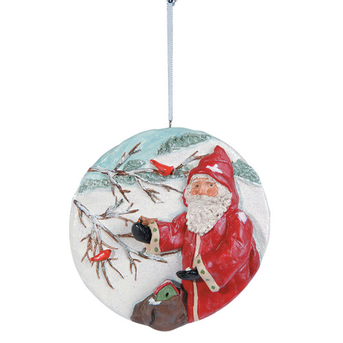 Santa & Birds Disk Christmas Xmas Ornament