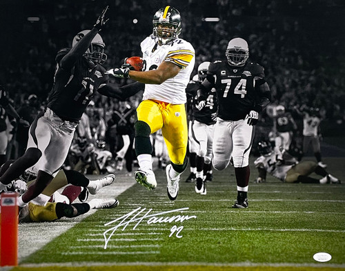 James Harrison Signed 16x20 Pittsburgh Steelers Spotlight Football Photo JSA
