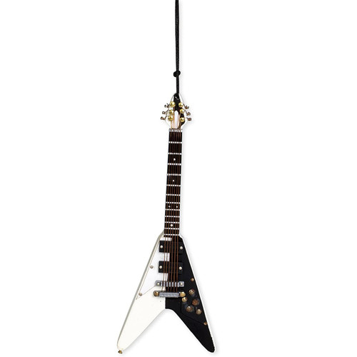 Broadway Gifts Black and White Electric V Guitar Christmas Ornament 5 inches