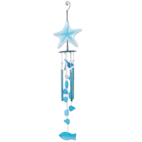 Blue Starfish Metal and Glass Windchime 34 x 7.5 Inch Wind Chime