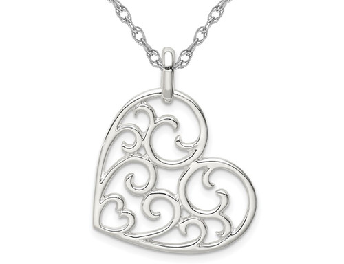 Sterling Silver Filigree Heart Pendant Necklace with Chain