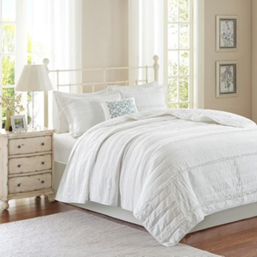 Madison Park Queen 4 Piece Reversible Coverlet Set In White Finish MP13-2532