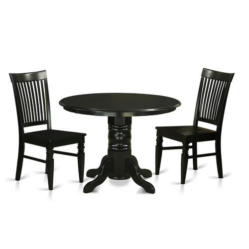 East West Furniture Shelton Wood 3-Piece Dining Set In Black Finish SHWE3-BLK-W