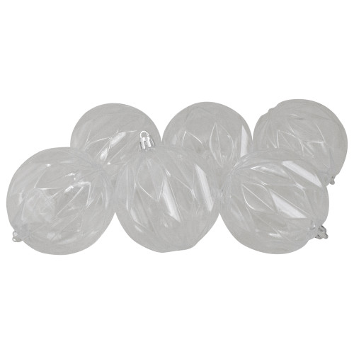 Set of 6 Clear Rhombus Cut Shatterproof Transparent Christmas Ball Ornaments 3" (70mm)