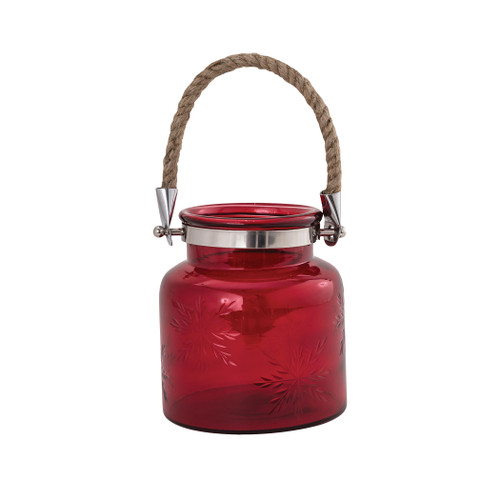Pomeroy Starlit Glass And Jute And Stainless Steel Lantern In Red Finish 519710