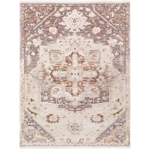7'10" x 10'3" Gray and Beige Oriental Medallion Design Rectangular Machine Woven Area Rug