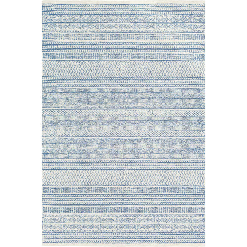2'6" x 6' Geometric Pattern Denim Blue and Cream Rectangular Hand Tufted Rug Runner