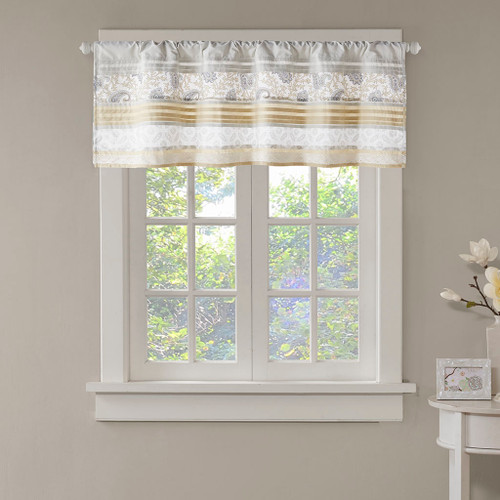 Madison Park Cotton Printed And Pieced Rod Pocket Valance With Yellow MP41-7397