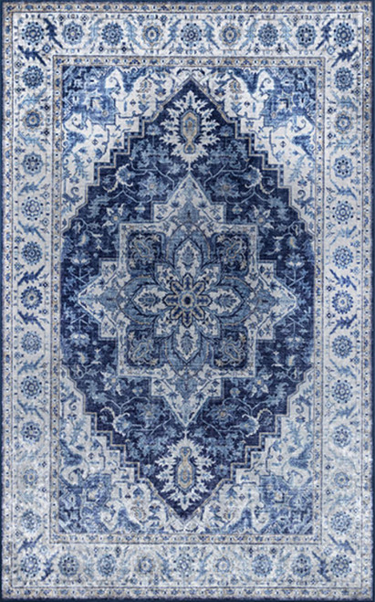 Momeni Traditional Karachi 2'3" X 8' Runner Rug With Blue KARACKAR-8BLU2380
