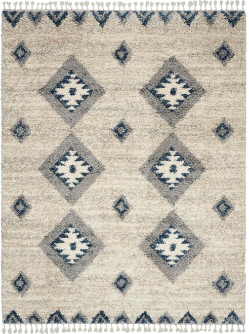 Nourison Scandinavian Shag 7'10" x 10'6" Ivory And Blue Area Rug 099446716323
