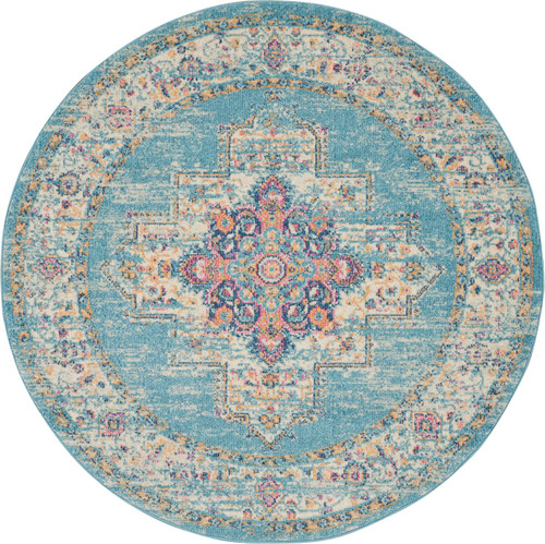 Nourison Passion Round 5'3" Light Blue Area Rug 099446734167