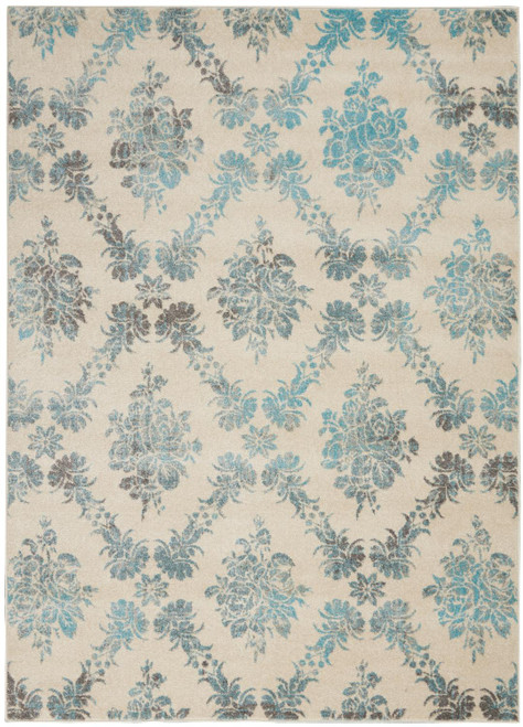 Nourison Tranquil Ivory And Turquoise 4' x 6' Rectangle Area Rug 099446399335