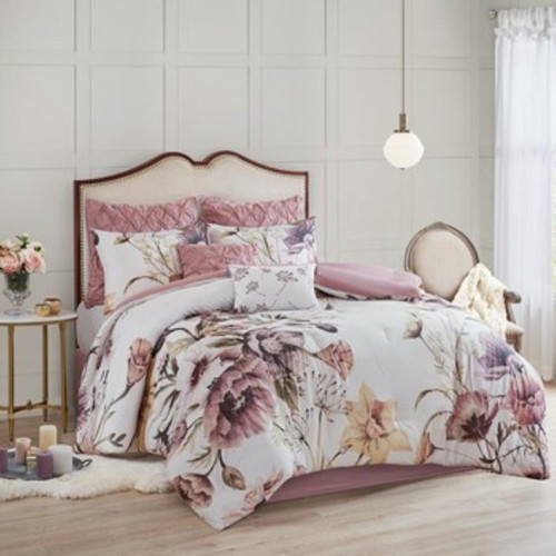 Madison Park Queen 8 Piece Cotton Printed Comforter Set With Blush MP10-6164