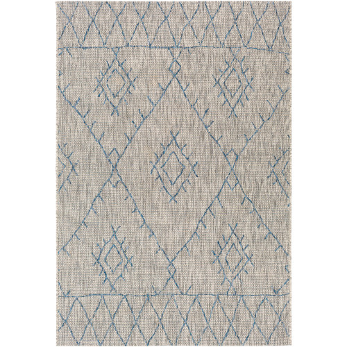 7'10" x 10'3" Bohemian Diamond Patterned Gray and Blue Rectangular Machine Woven Area Rug