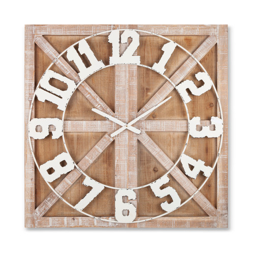 32" Brown and White Unique Square Wooden Hanging Door Clock