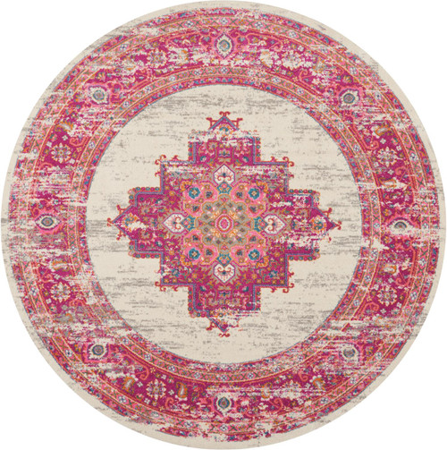 Nourison Passion 8' X 8' Round Area Rugs In Ivory And Fushia 099446259677