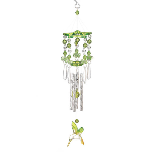 13" Green and Silver Hummingbird Outdoor Wind Chimes
