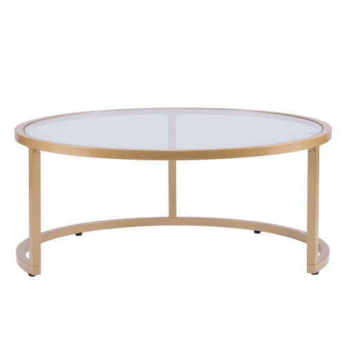 2pc Gold and Clear Contemporary Round Nesting Tempered Glass Top Cocktail Table Set 35.5"