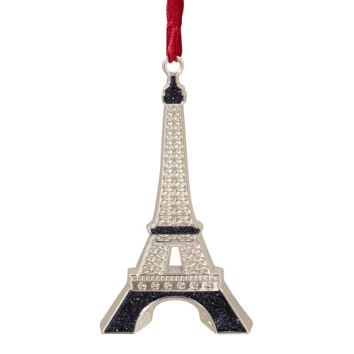 3.5" Silver and Blue Eiffel Tower Christmas Ornament Plated with Crystal Accents