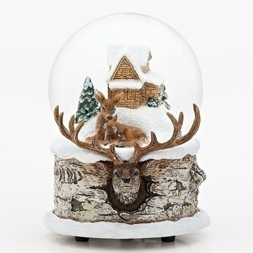 Deer Family Musical Christmas Glitterdome 100mm