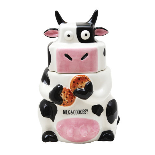 Milk and Cookies Cow Ceramic Cookie Jar