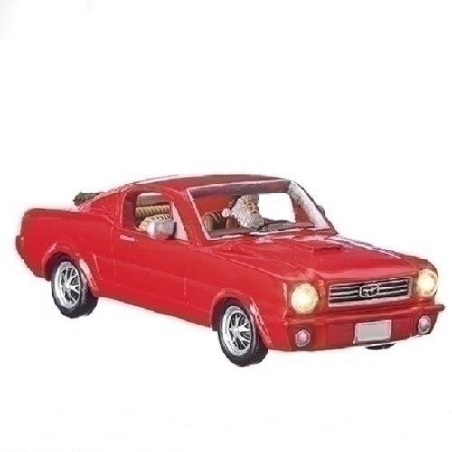 Set of 2 1964 Ford Fastback Mustang Tabletop Decor with Santa and LED Lights 8"
