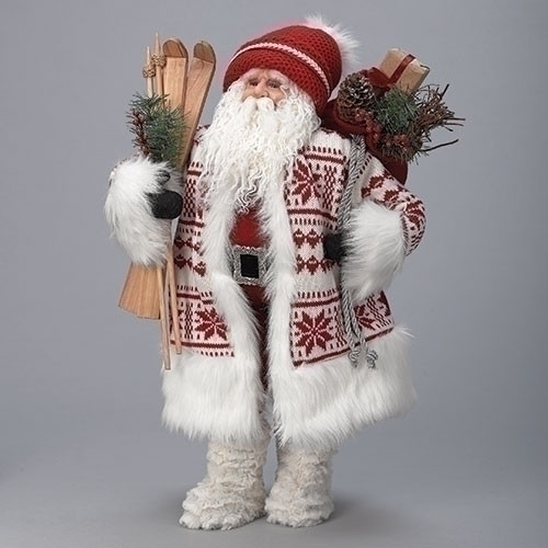 Santa with White Fur Boots and Snow Skis Figurine 18”