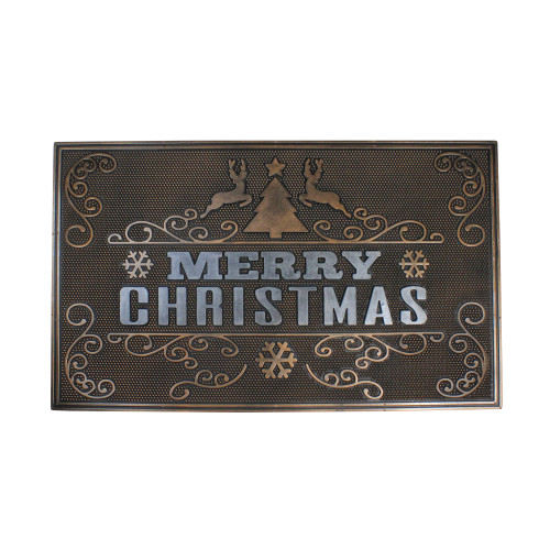 Gold and Silver "Merry Christmas" Doormat with Reindeer 18" x 30"