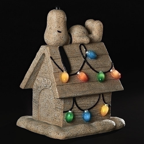 18" Brown and Blue Snoopy on a Doghouse with Retro Lights Christmas Tabletop Figure