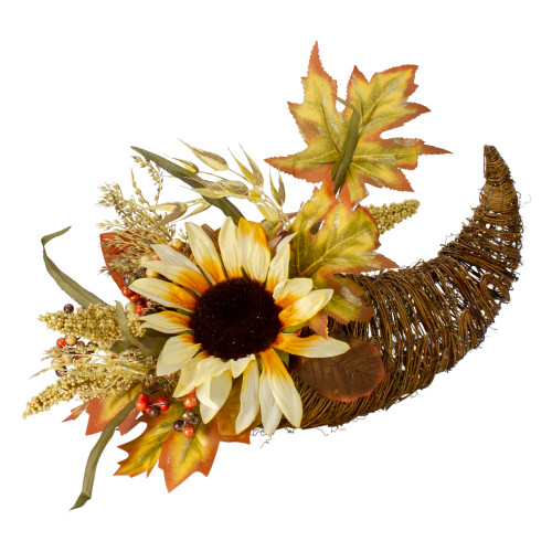 12" Fall Harvest Sunflower and Pumpkin Cornucopia Decoration