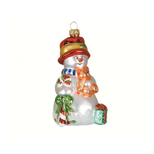 5.63" Multi-Color Teddy and Snow Baby Hand Blown Glass Hanging Figurine Ornament