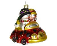 5" Multi-Color Couple Snowman Mobile Hand Blown Glass Ornament
