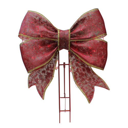 47" Pre-Lit Red Mesh Bow Christmas Display with Red Twinkling LED Lights - 33400692