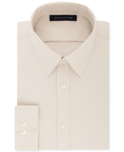 Tommy Hilfiger Men's Athletic Fit Stretch Collar Dress Shirt Beige Size 32-33