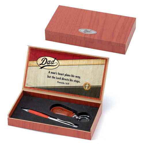 5.5" Brown and Red Rectangular Pen and KeyChain Set