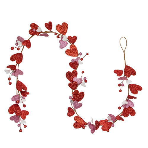6ft Red Hearts and Pink Flowers Valentine's Day Garland, Unlit