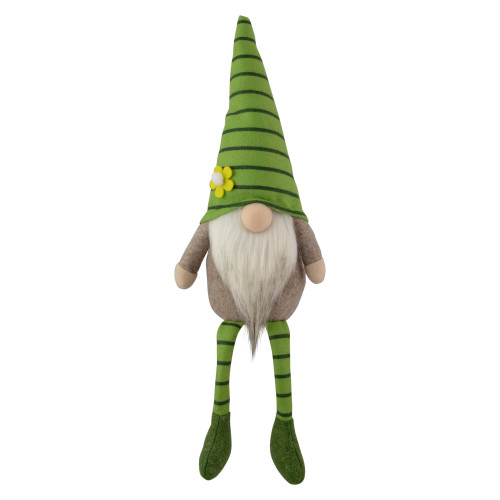 16" Green Striped Springtime Gnome with Crossed Legs