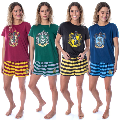 Harry Potter Women's Hogwarts Castle Shirt and Shorts Pajama Set - All 4 Houses - 763059886604