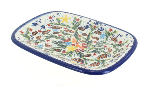 Blue Rose Polish Pottery Atlantis Small Rectangular Serving Platter