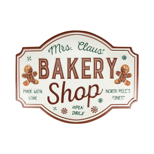 Gingerbread "Mrs. Claus' Bakery Shop" Metal Christmas Wall Sign - 18"