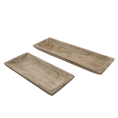 Set of 2 Natural Brown Wooden Rectangular Tray 15"