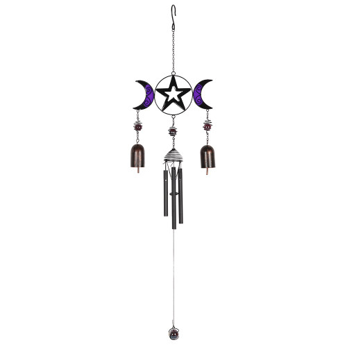 Triple Moon Metal Windchime with Bells Outdoor Wind Chime 16.5 Inch