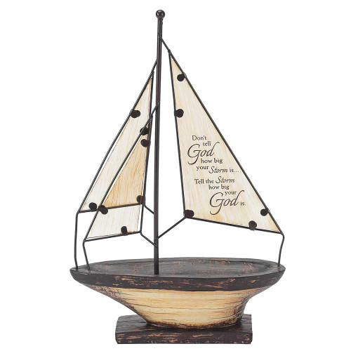 11.75" Beige and Brown Quotes Printed Sailboat Tabletop