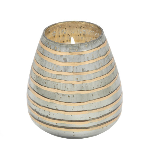7" Bronze and Gray Striped Glass Holder with Candle 64 oz.