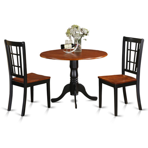 East West Furniture Dublin Wood 3-Piece Dining Set With Black DLNI3-BCH-W