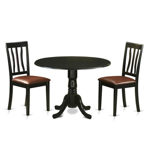 East West Furniture Dublin Wood 3-Piece Dining Set In Black Finish DLAN3-BLK-LC