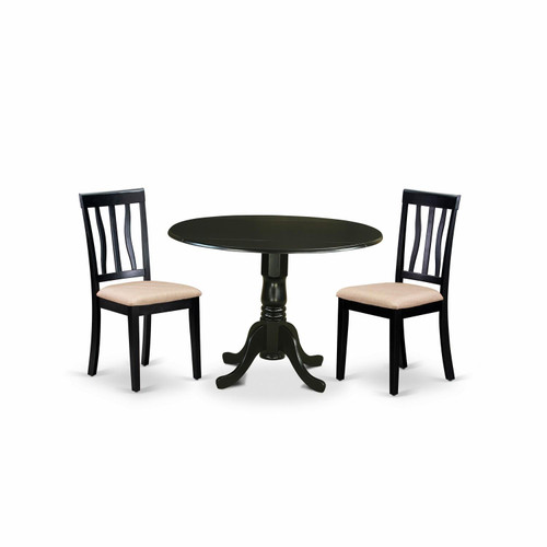 East West Furniture Dublin Wood 3-Piece Dining Set With Black DLAN3-BLK-C