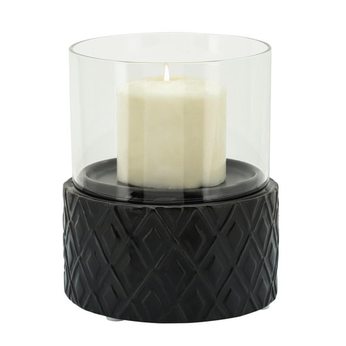 Sagebrook Home Black Ceramic And Glass Pillar Holder With Diamond 15778-03