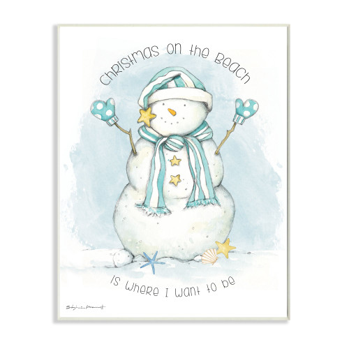 White and Blue "Christmas On the Beach" Snowman Wall Plaque Art Decor 19" x 13"