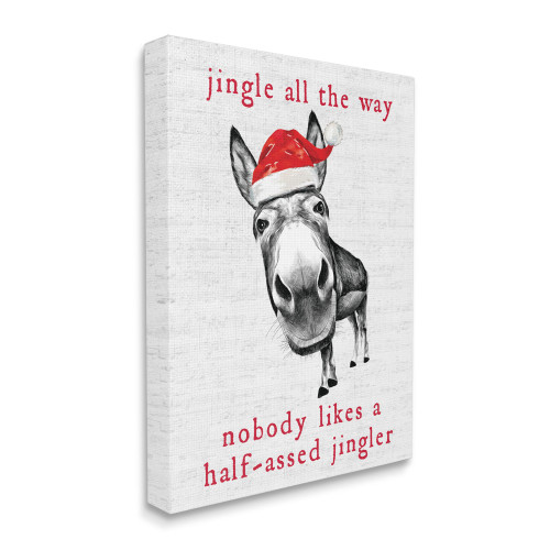 White and Red Jingle All The Way Sassy Christmas Donkey Rectangular Canvas Wall Art 20" x 16"